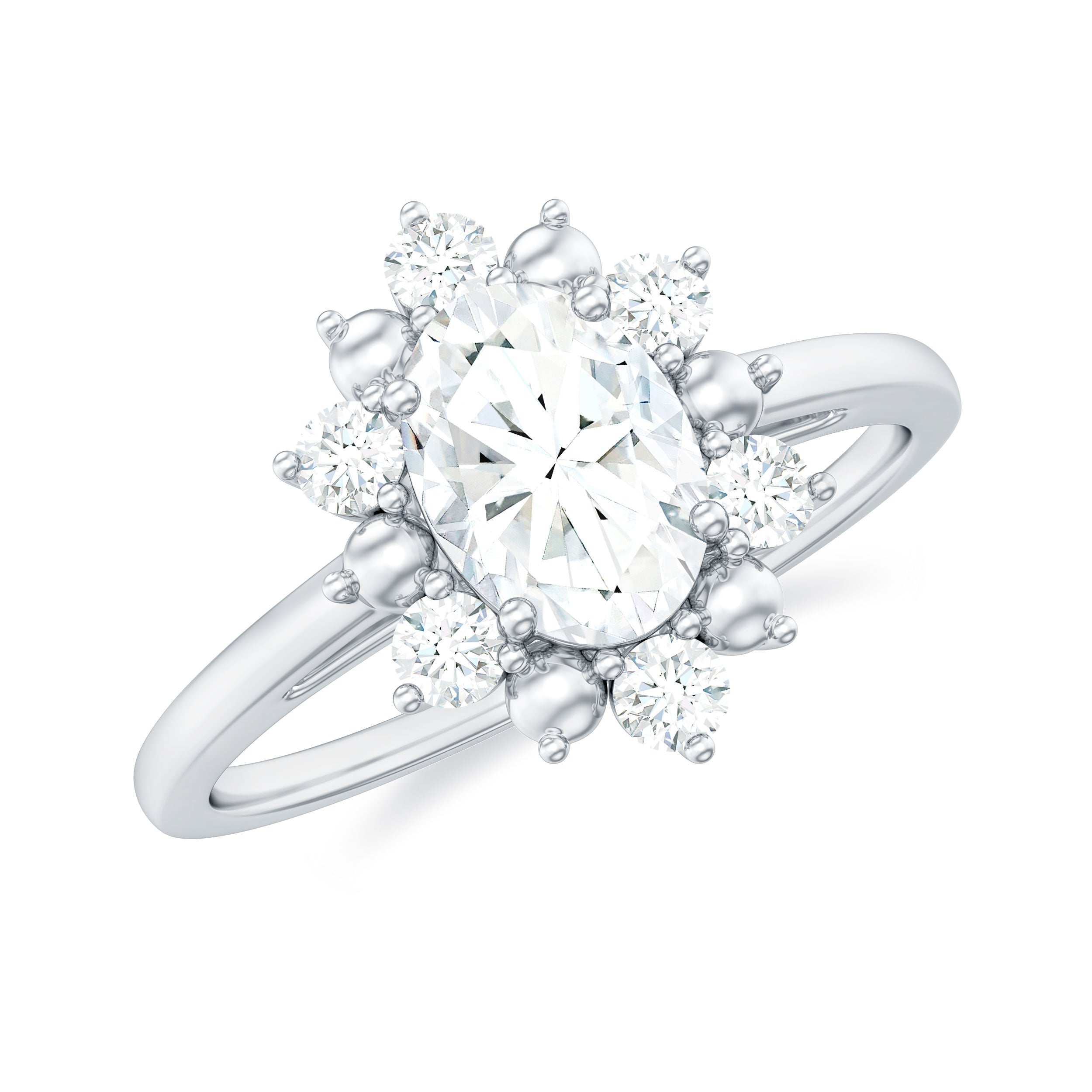 Rosec Jewels-Certified Oval Moissanite Flower Halo Engagement Ring