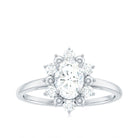 Certified Oval Moissanite Flower Halo Engagement Ring D-VS1 - Rosec Jewels