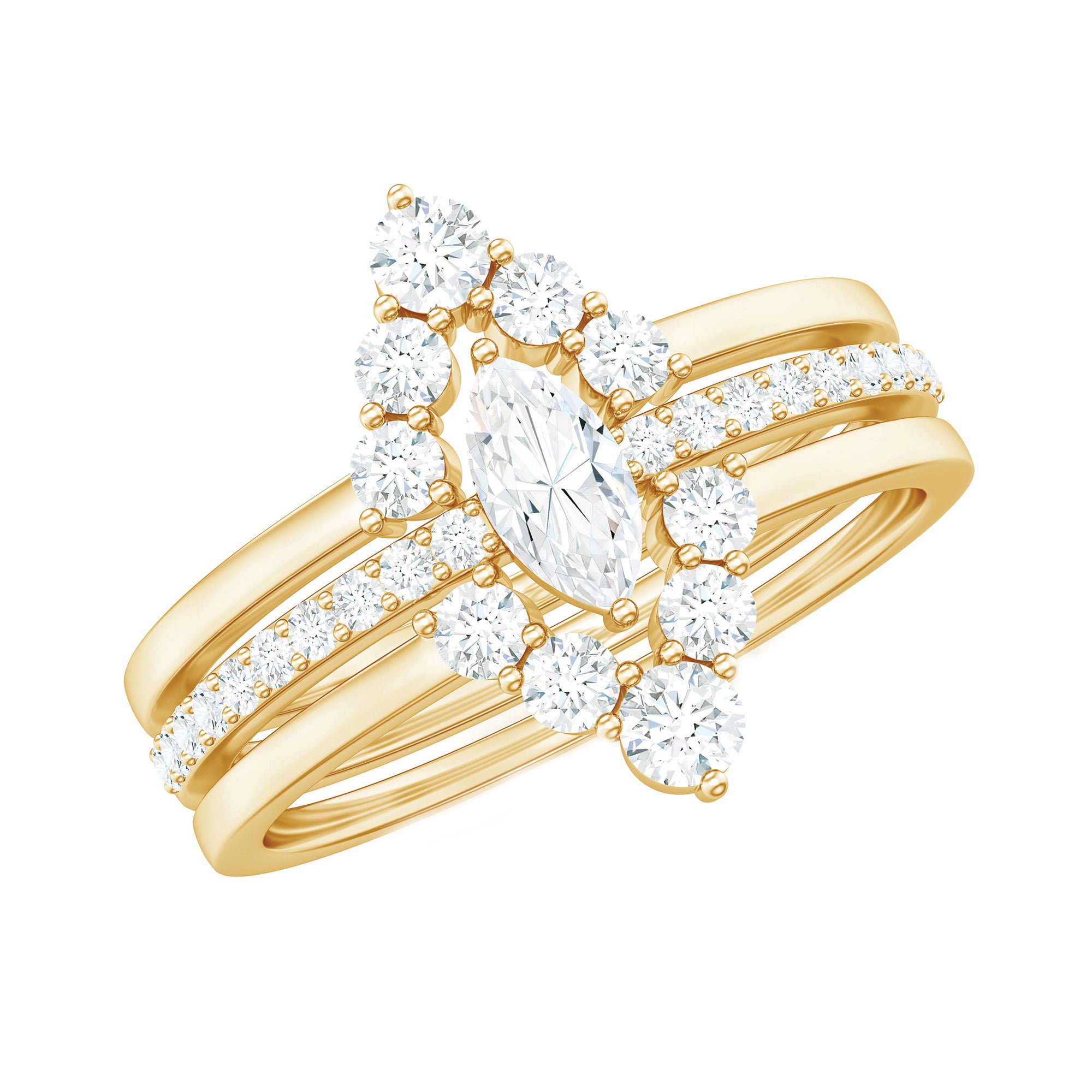 Rosec Jewels-Marquise Cut Moissanite Solitaire Trio Ring Set