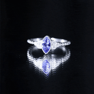 Vintage Style Marquise Tanzanite Promise Ring with Diamond Trio AAA - Rosec Jewels