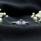 Vintage Style Marquise Tanzanite Promise Ring with Diamond Trio AAA - Rosec Jewels