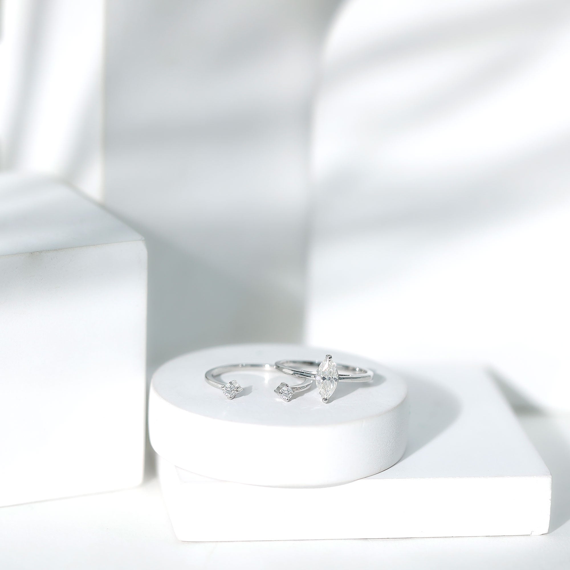 Rosec Jewels-Marquise Cut Moissanite Engagement Ring with Stackable Band