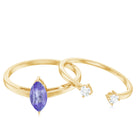 Natural Marquise Tanzanite Diamond Promise Ring Set of 2 AAA - Rosec Jewels