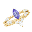 Natural Marquise Tanzanite Diamond Engagement Ring Set AAA - Rosec Jewels