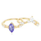 Natural Marquise Tanzanite Diamond Engagement Ring Set AAA - Rosec Jewels