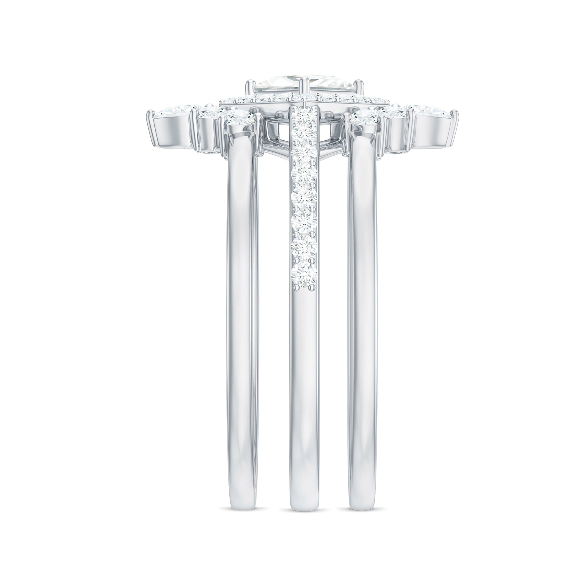 Princess Cut Moissanite Trio Bridal Ring Set with Certificate D-VS1 - Rosec Jewels