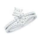 Princess Cut Certified Moissanite Flower Wedding Ring Set D-VS1 - Rosec Jewels