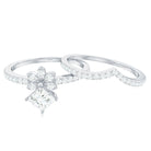 Princess Cut Certified Moissanite Flower Wedding Ring Set D-VS1 - Rosec Jewels