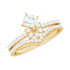 Princess Cut Certified Moissanite Flower Wedding Ring Set D-VS1 - Rosec Jewels