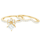 Princess Cut Certified Moissanite Flower Wedding Ring Set D-VS1 - Rosec Jewels