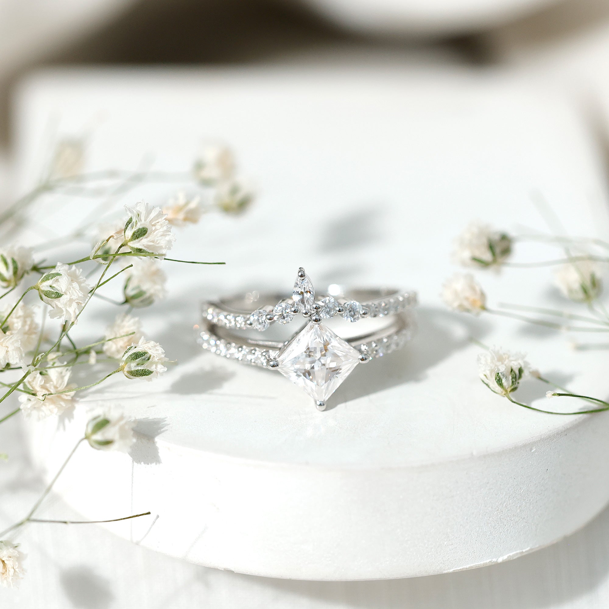 Rosec Jewels-Princess Cut Moissanite Wedding Ring Set for Women