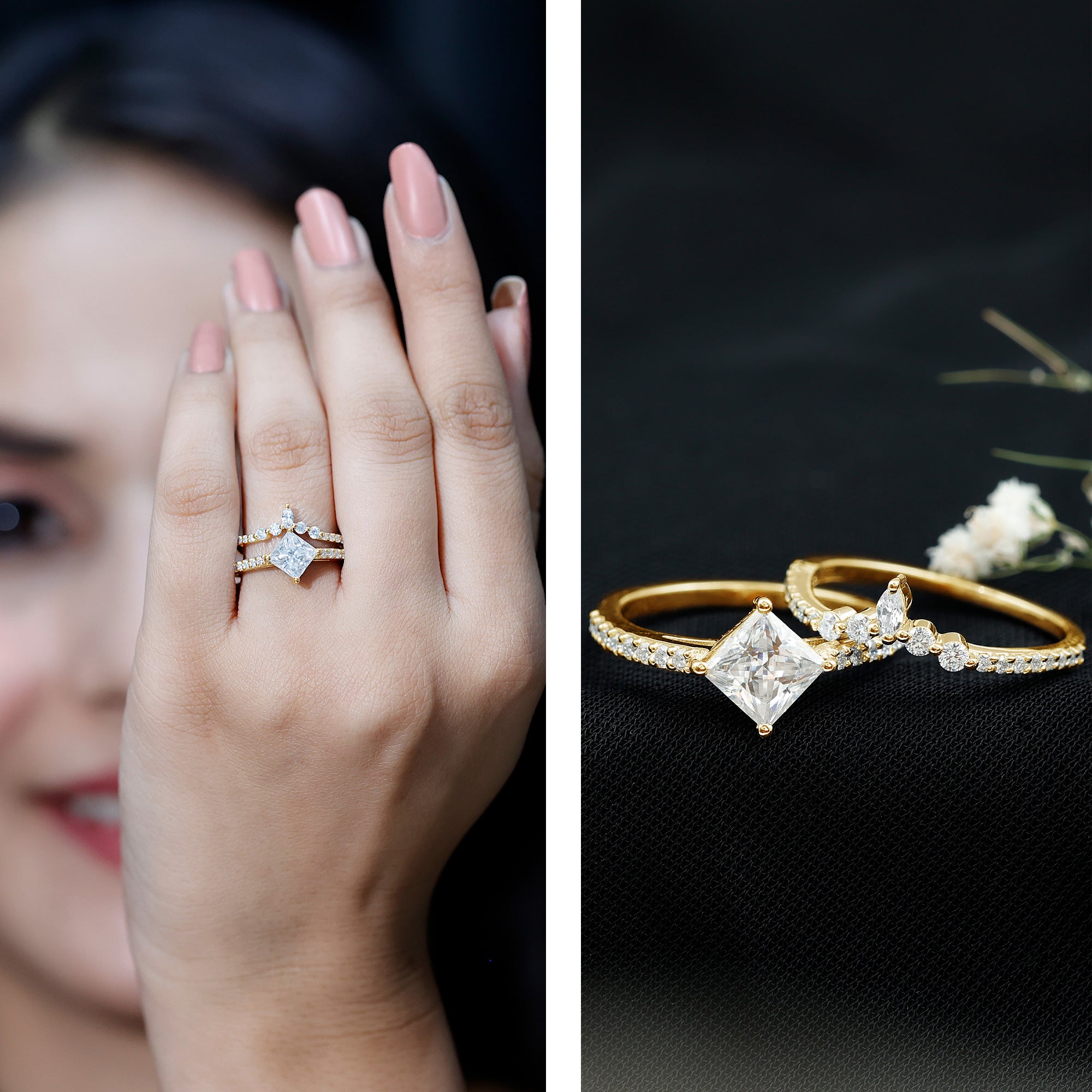 Rosec Jewels-Princess Cut Moissanite Wedding Ring Set for Women