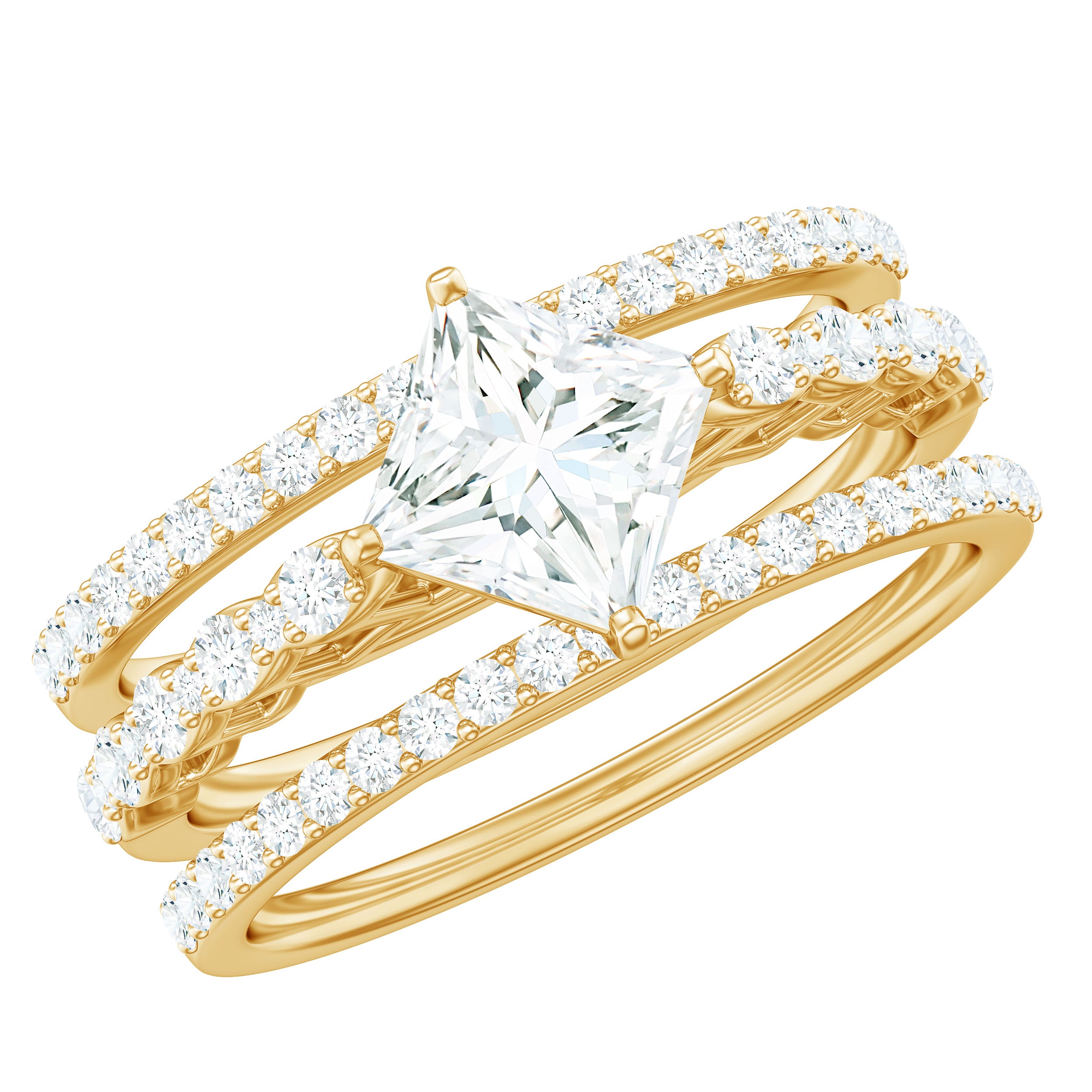 Rosec Jewels-Princess Cut Moissanite 3 Piece Bridal Ring Set