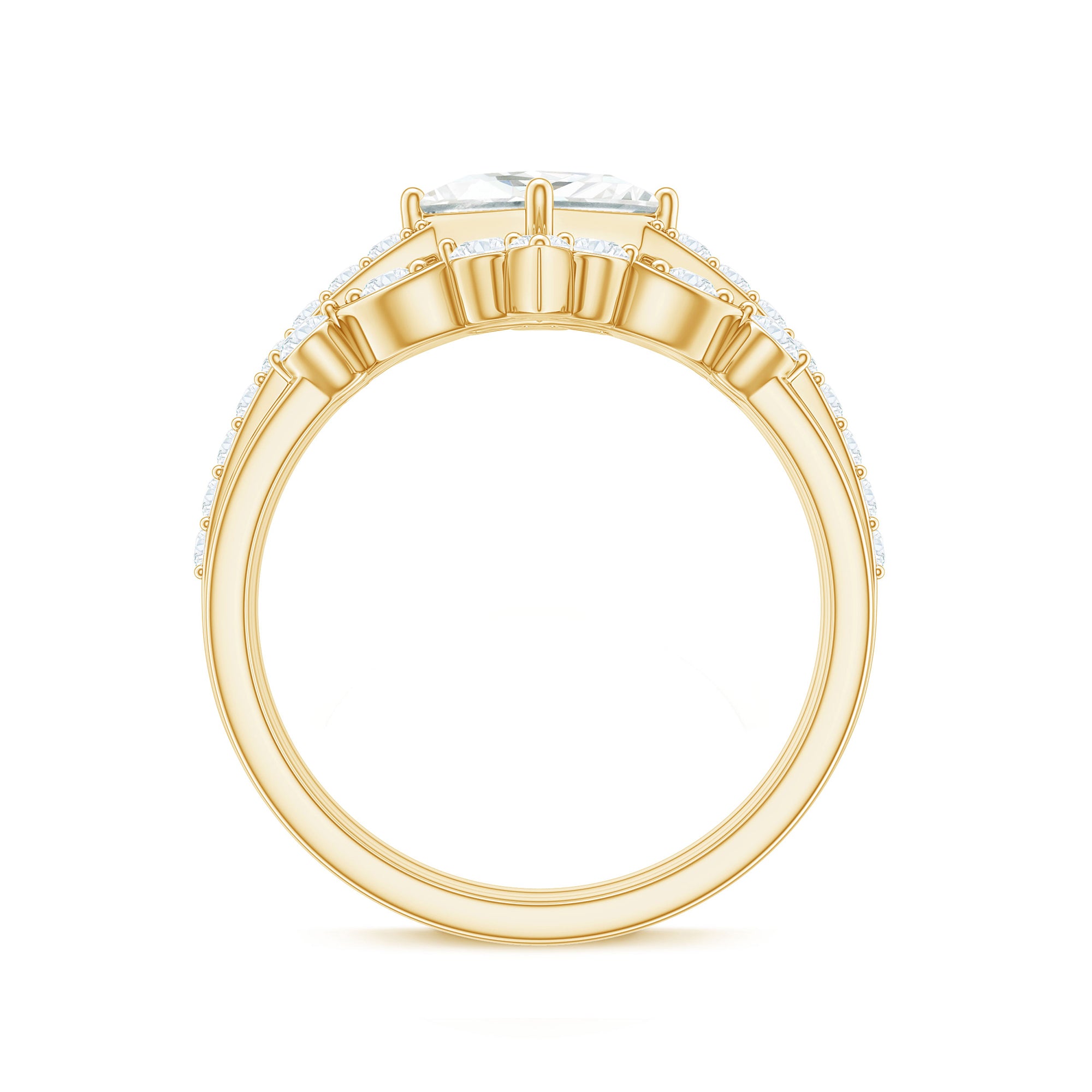 Rosec Jewels-Classic Trio Bridal Ring Set with Princess and Round Cut Moissanites