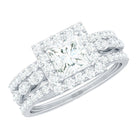 Princess Cut Moissanite Halo Engagement Ring with Wedding Bands D-VS1 - Rosec Jewels