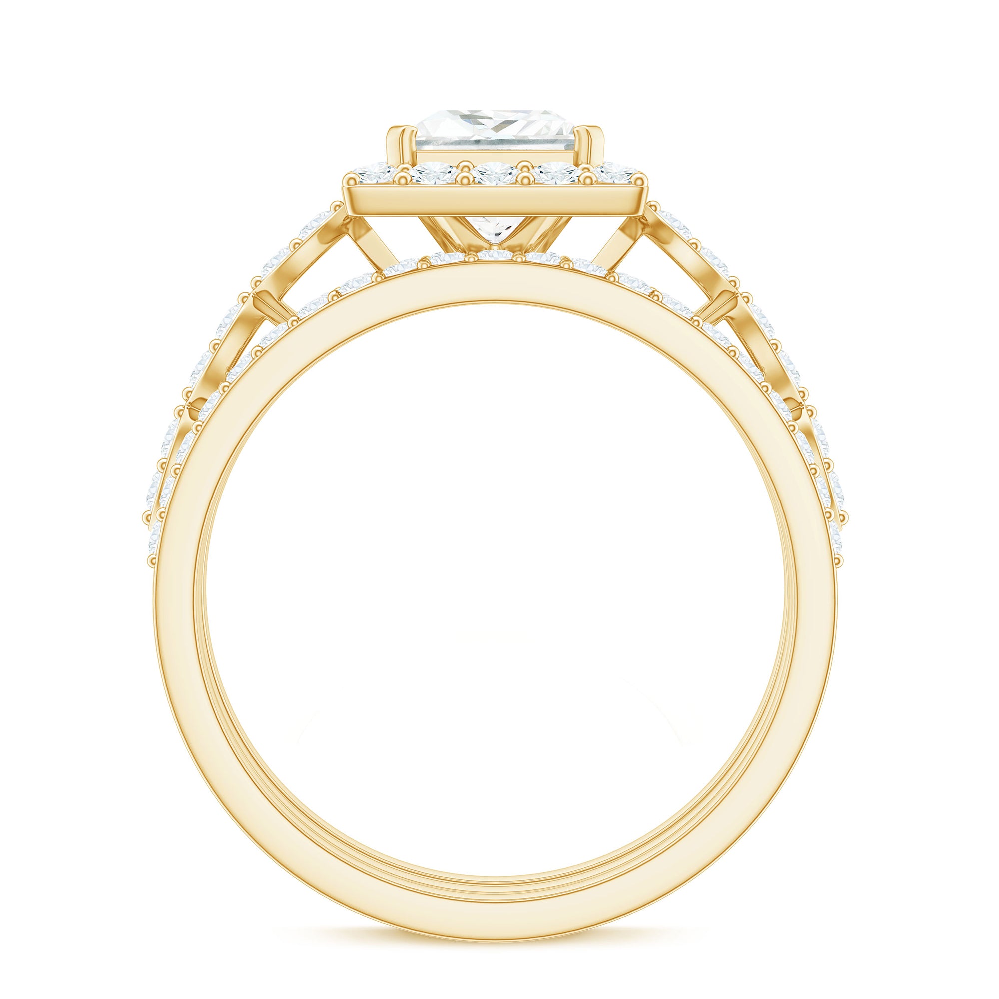 Princess Cut Moissanite Halo Engagement Ring with Wedding Bands D-VS1 - Rosec Jewels