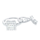 Princess Cut Moissanite Halo Wedding Ring Set with Certificate D-VS1 - Rosec Jewels