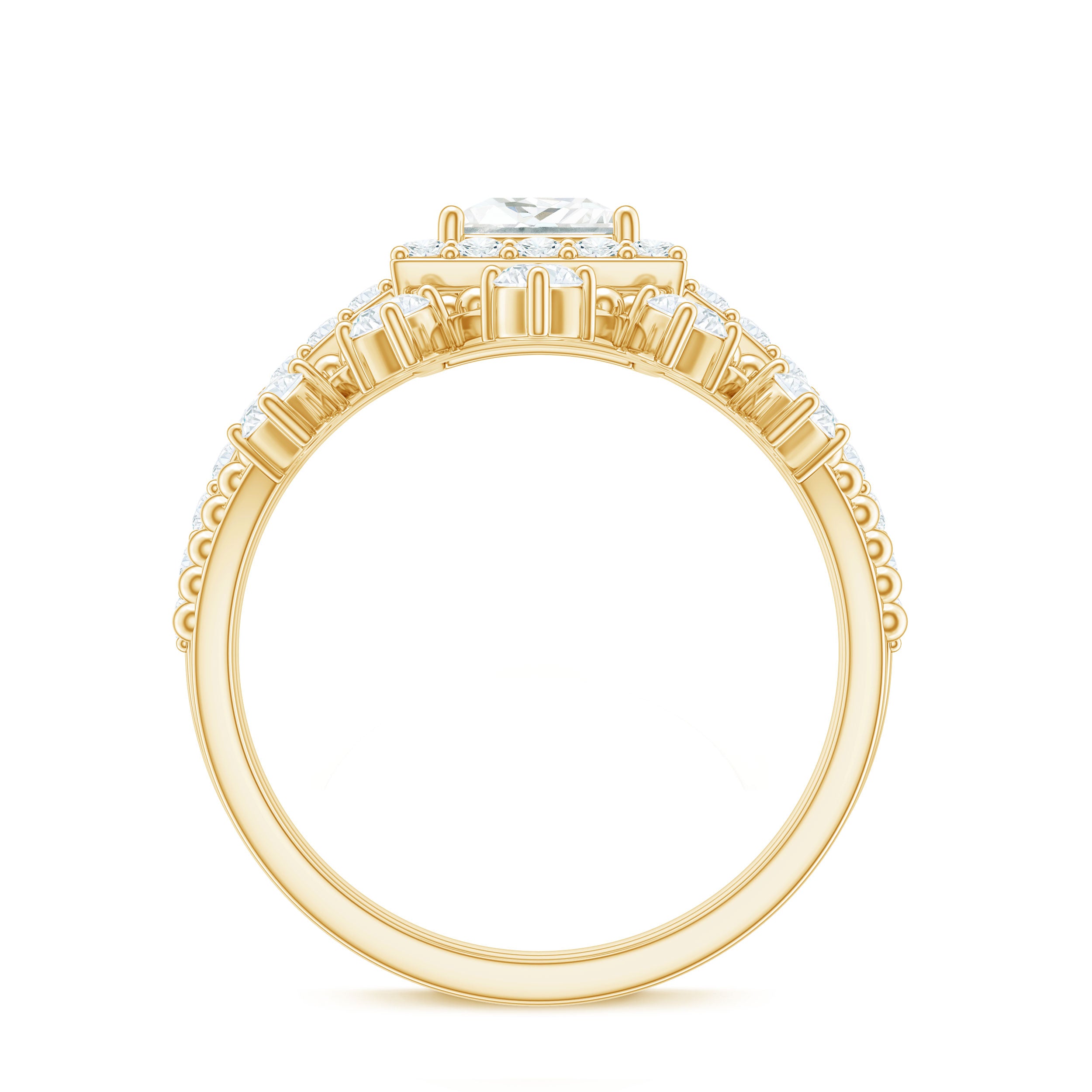 Princess Cut Moissanite Halo Wedding Ring Set with Certificate D-VS1 - Rosec Jewels