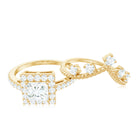 Princess Cut Moissanite Halo Wedding Ring Set with Certificate D-VS1 - Rosec Jewels