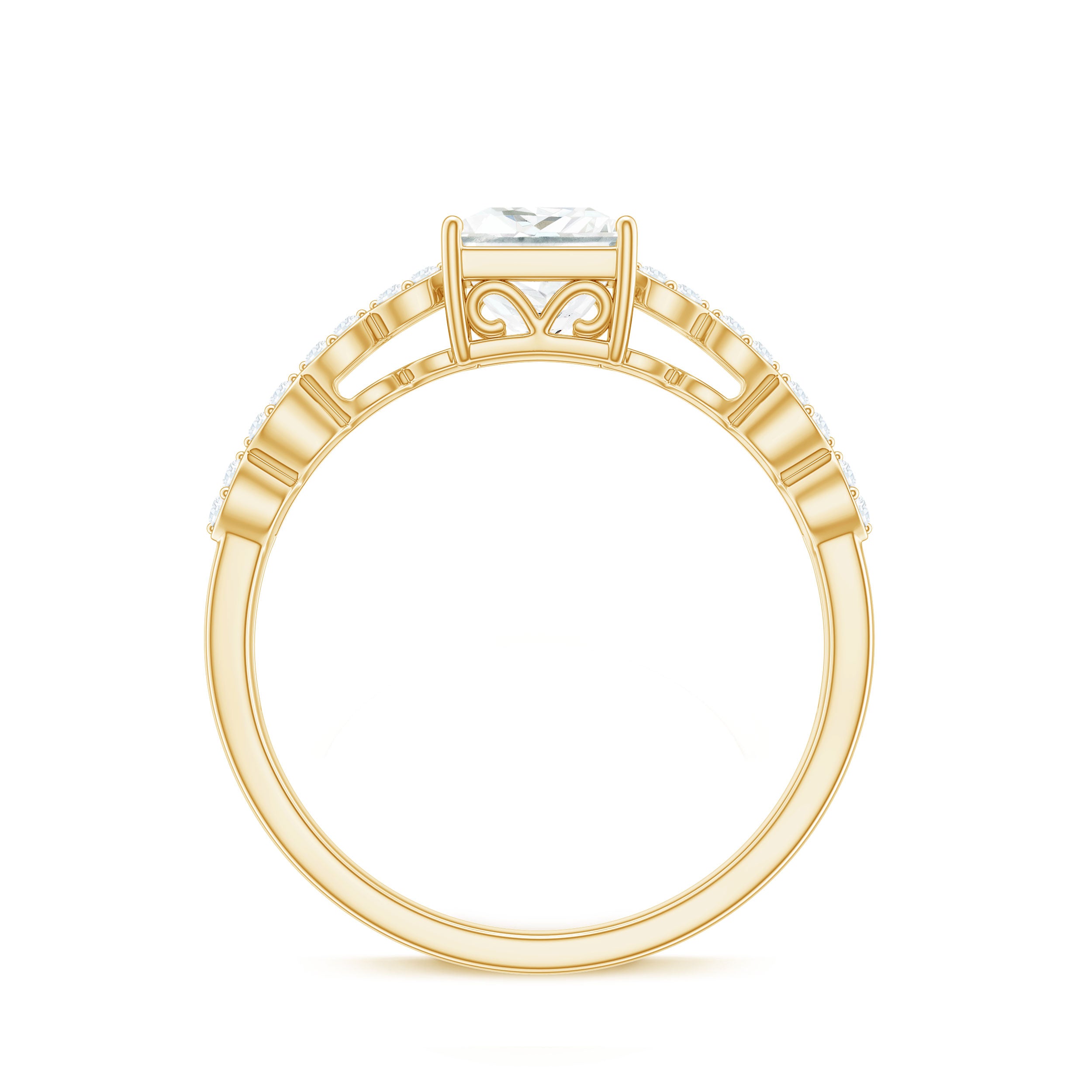 Certified Moissanite Princess Cut Engagement Ring in Double Band D-VS1 - Rosec Jewels