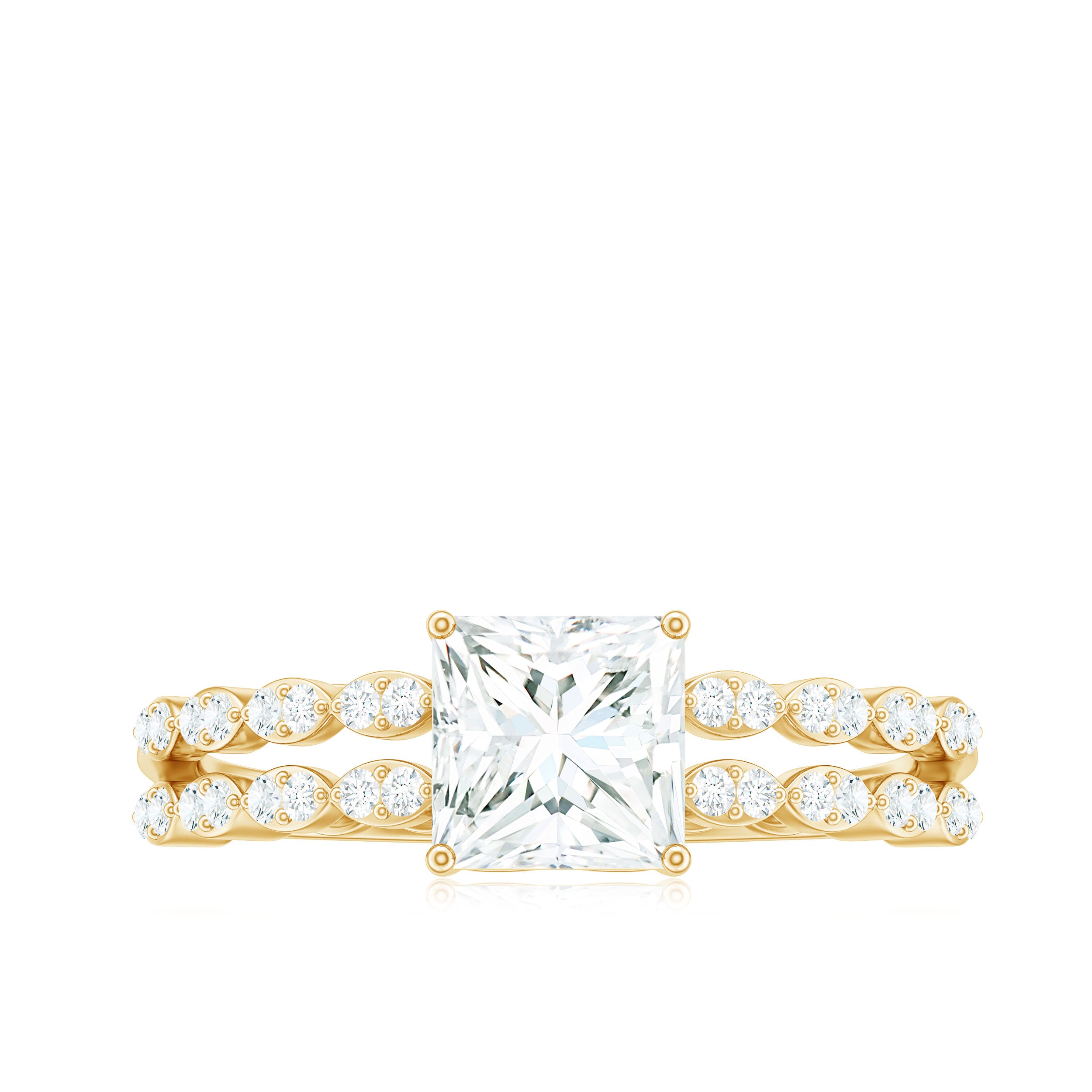 Certified Moissanite Princess Cut Engagement Ring in Double Band D-VS1 - Rosec Jewels