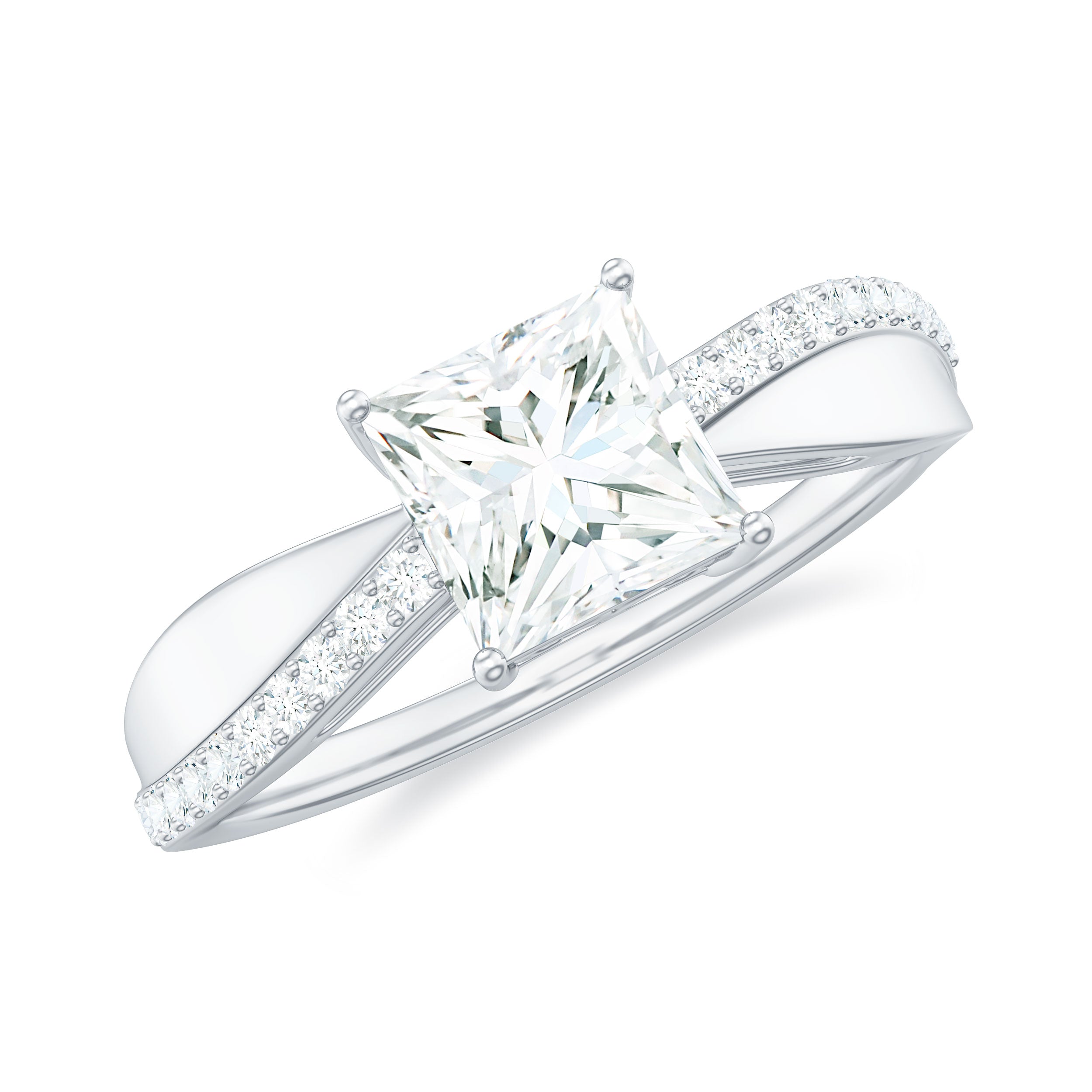 Solitaire Moissanite Princess Cut Engagement Ring D-VS1 - Rosec Jewels