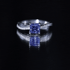 Certified 1.5 Carat Lab Grown Blue Sapphire Princess Cut Engagement Ring with Diamond AAAA - Rosec Jewels