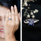 Certified 1.5 Carat Lab Grown Blue Sapphire Princess Cut Engagement Ring with Diamond AAAA - Rosec Jewels