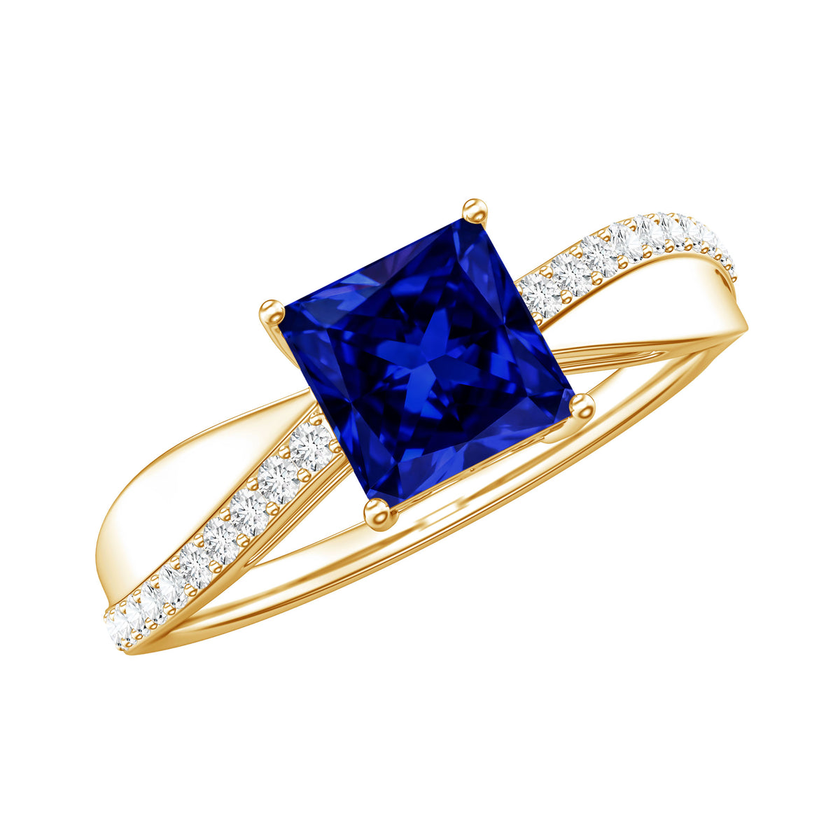Certified 1.5 Carat Lab Grown Blue Sapphire Princess Cut Engagement Ring with Diamond AAAA - Rosec Jewels
