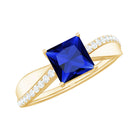 Certified 1.5 Carat Lab Grown Blue Sapphire Princess Cut Engagement Ring with Diamond AAAA - Rosec Jewels