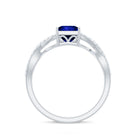 1.5 Carat Lab Grown Blue Sapphire Princess Cut Engagement Ring with Diamond Crossover Shank AAAA - Rosec Jewels