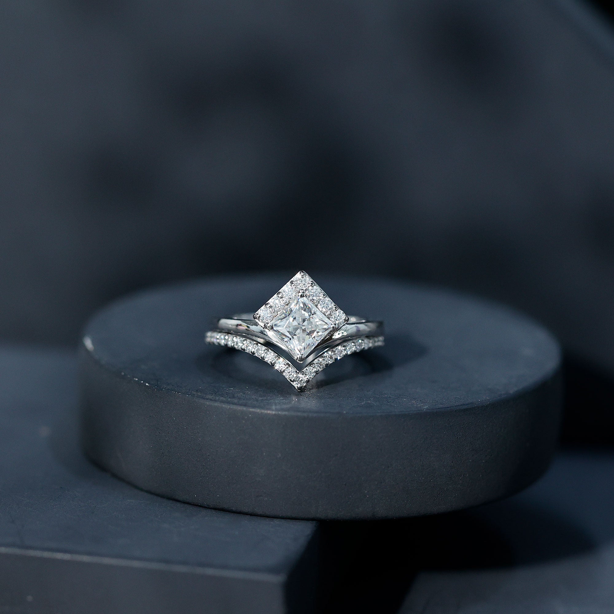Certified Princess Cut Moissanite Wedding Ring Set for Women D-VS1 - Rosec Jewels