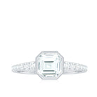 Asscher Cut Moissanite Solitaire Engagement Ring in Bezel Setting D-VS1 - Rosec Jewels