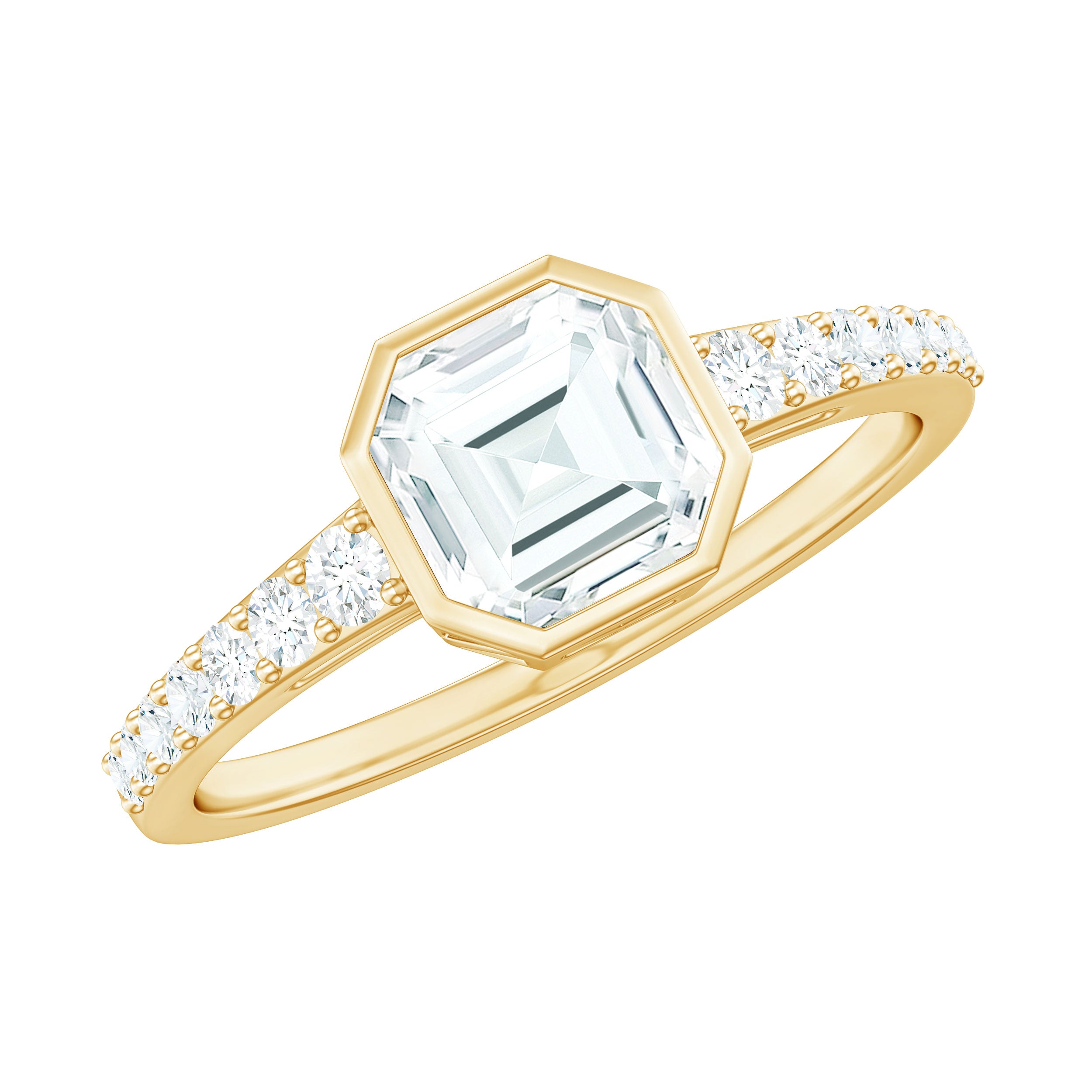 Asscher Cut Moissanite Solitaire Engagement Ring in Bezel Setting D-VS1 - Rosec Jewels