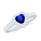 Certified 1 Carat Lab Grown Blue Sapphire Heart Engagement Ring with Diamond Halo AAAA - Rosec Jewels