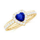 Certified 1 Carat Lab Grown Blue Sapphire Heart Engagement Ring with Diamond Halo AAAA - Rosec Jewels