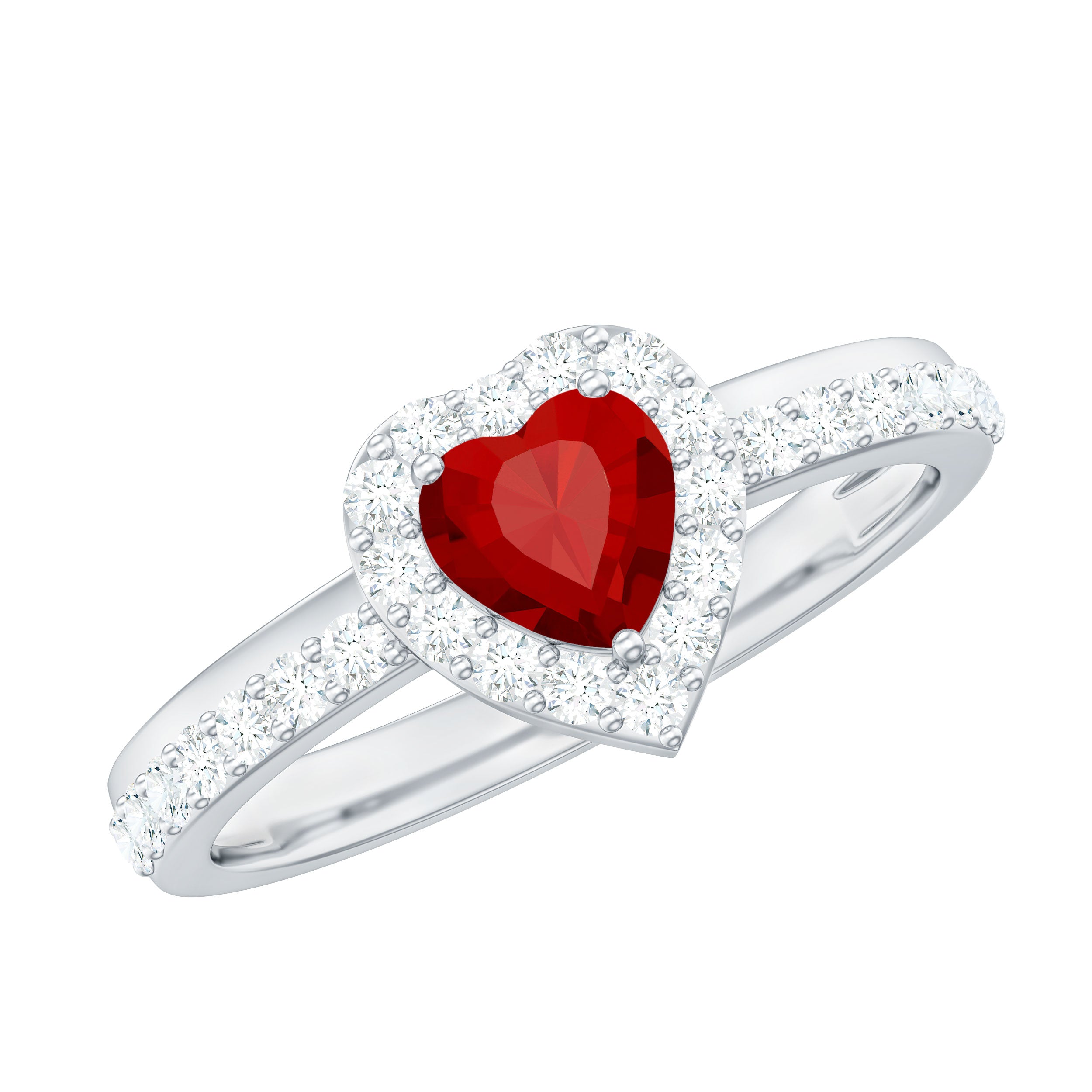 Rosec Jewels-Lab Created Ruby Heart Promise Ring with Diamond Halo