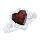 Natural Garnet Heart Shaped Engagement Ring with Diamond Halo AAA - Rosec Jewels
