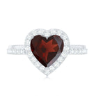 Natural Garnet Heart Shaped Engagement Ring with Diamond Halo AAA - Rosec Jewels