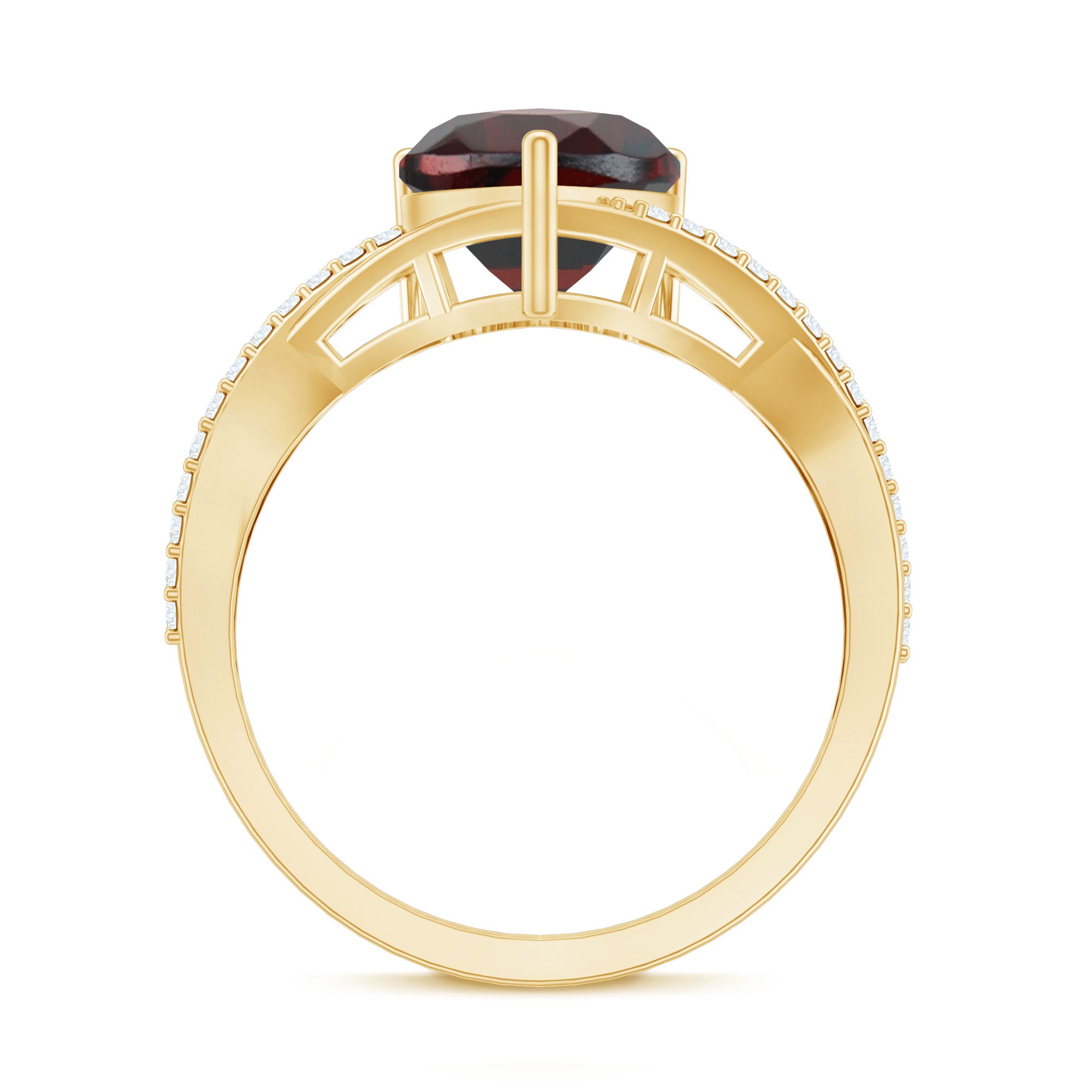 Natural Garnet Heart Shaped Engagement Ring with Diamond Crossover Shank AAA - Rosec Jewels