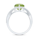 Natural 2 Carat Peridot Heart Engagement Ring with Diamond Crossover Shank AAA - Rosec Jewels