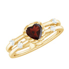 Natural Heart Shaped Garnet Diamond Double Band Engagement Ring AAA - Rosec Jewels
