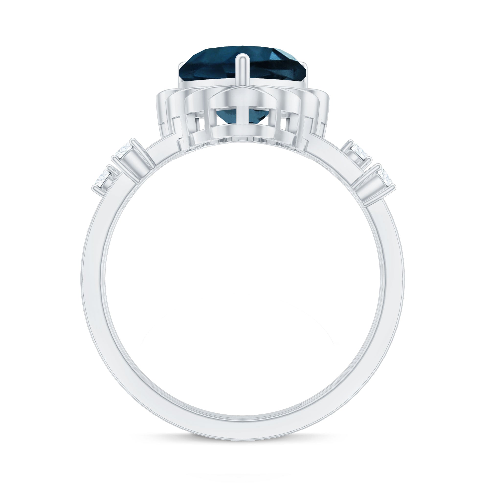 3/4 CT Heart Shape London Blue Topaz Double Band Ring with Diamond AAA - Rosec Jewels