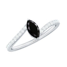 4X8mm Marquise Cut Black Onyx Promise Ring with Diamond Bypass Shank AAA - Rosec Jewels