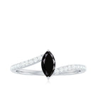 Real Marquise Black Spinel Promise Ring with Diamond Bypass Shank AAA - Rosec Jewels