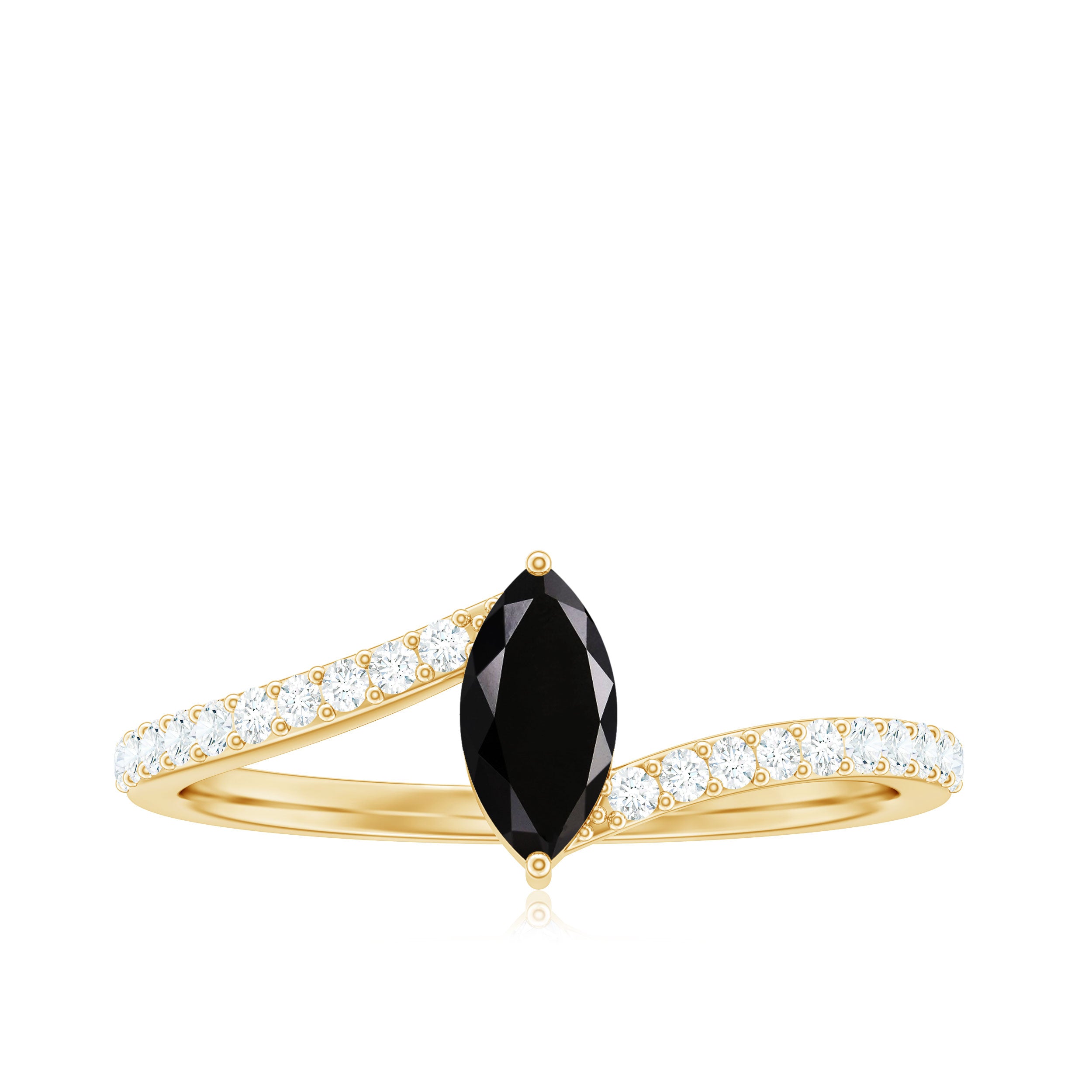 Real Marquise Black Spinel Promise Ring with Diamond Bypass Shank AAA - Rosec Jewels