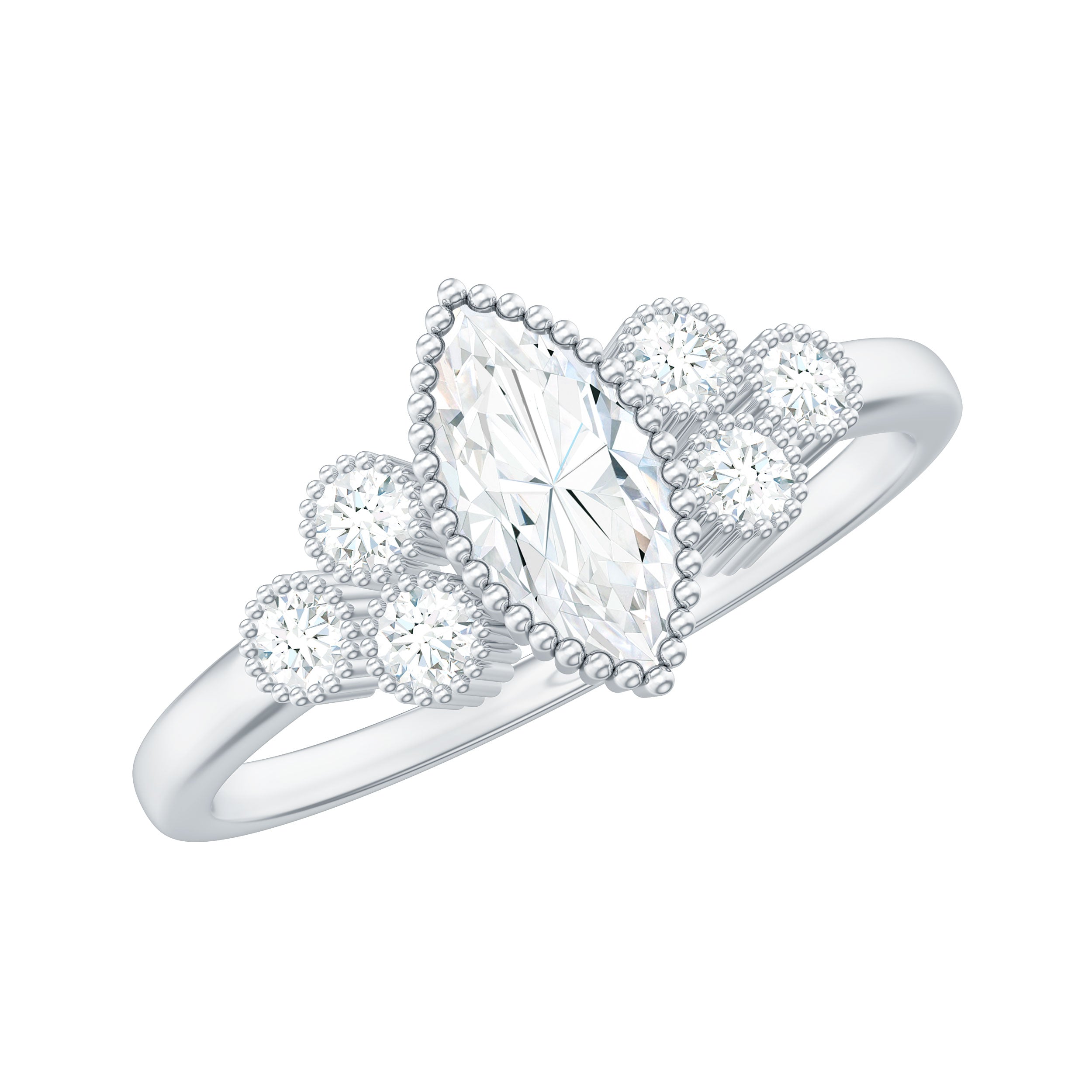 Marquise Moissanite Engagement Ring with Trios