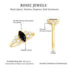 Natural Marquise Black Spinel Engagement Ring with Diamond Trio AAA - Rosec Jewels