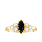 Natural Marquise Black Spinel Engagement Ring with Diamond Trio AAA - Rosec Jewels