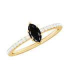 4x8mm Marquise Cut Black Onyx Minimal Promise Ring with Diamond AAA - Rosec Jewels